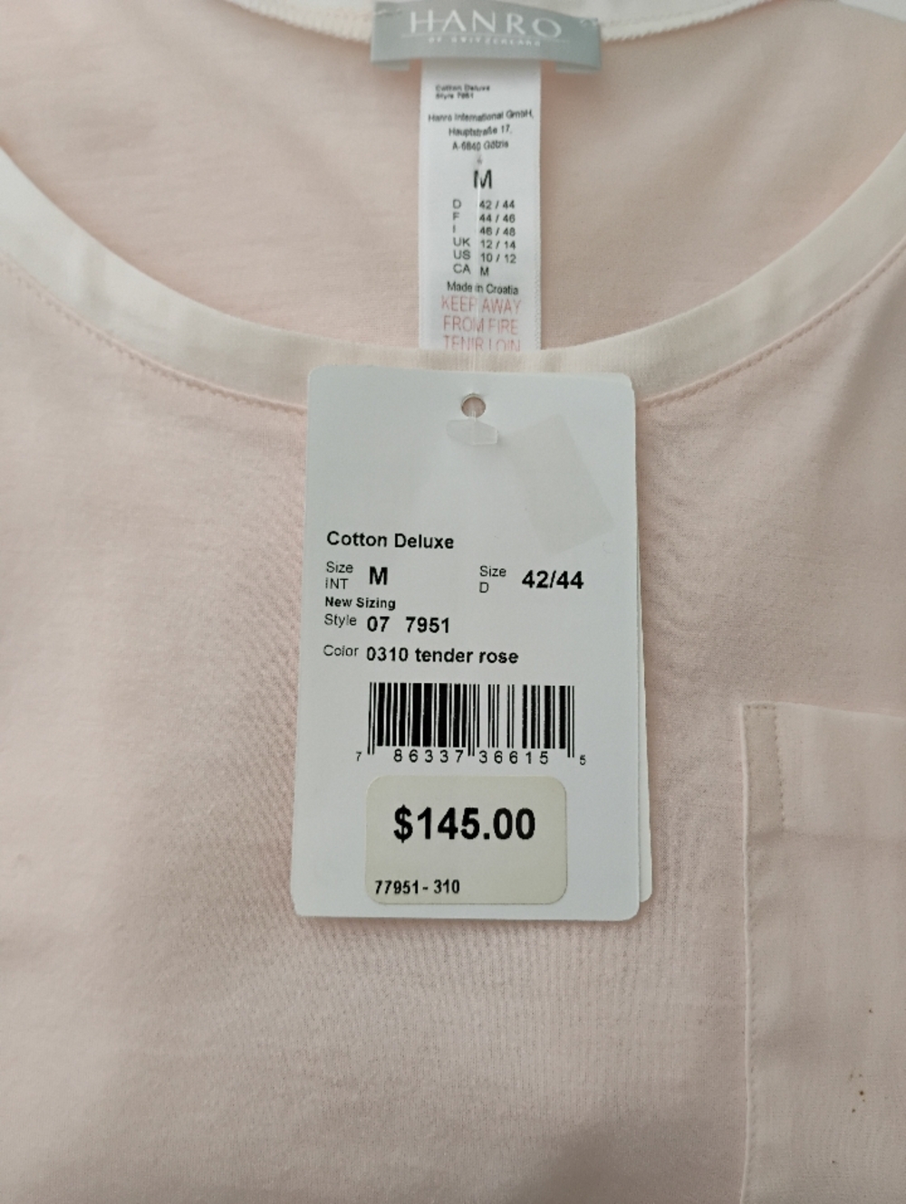 Hanro Cotton Deluxe Long Nightgown Pink M NWT Pima Cotton 77951 - Picture 3 of 4